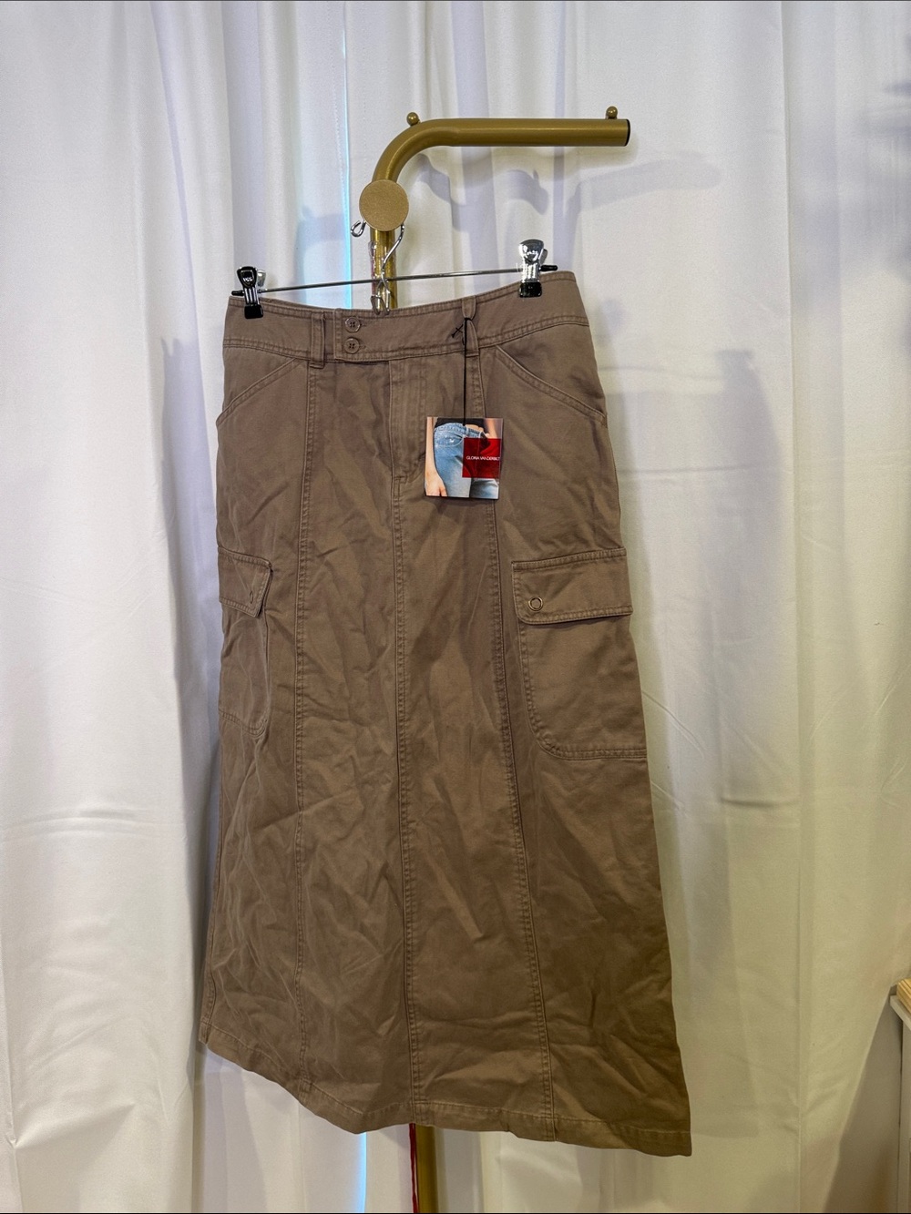 Gloria Vanderbuilt Women's Cargo A-Line Skirt in Taupe Midi NWT 8